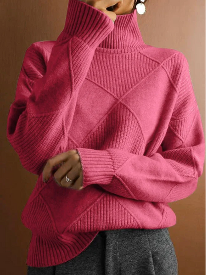 Pull chaud femme col montant maille acrylique coupe ajustée