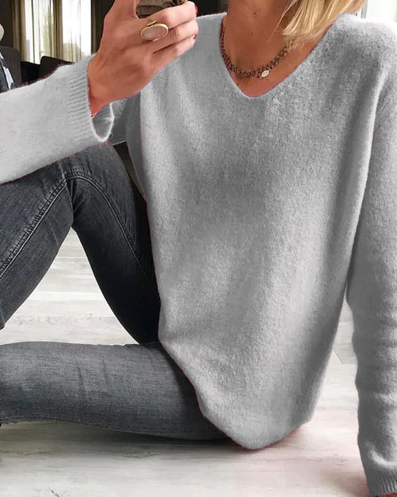 Pull tricoté femme maille douce col rond manches longues