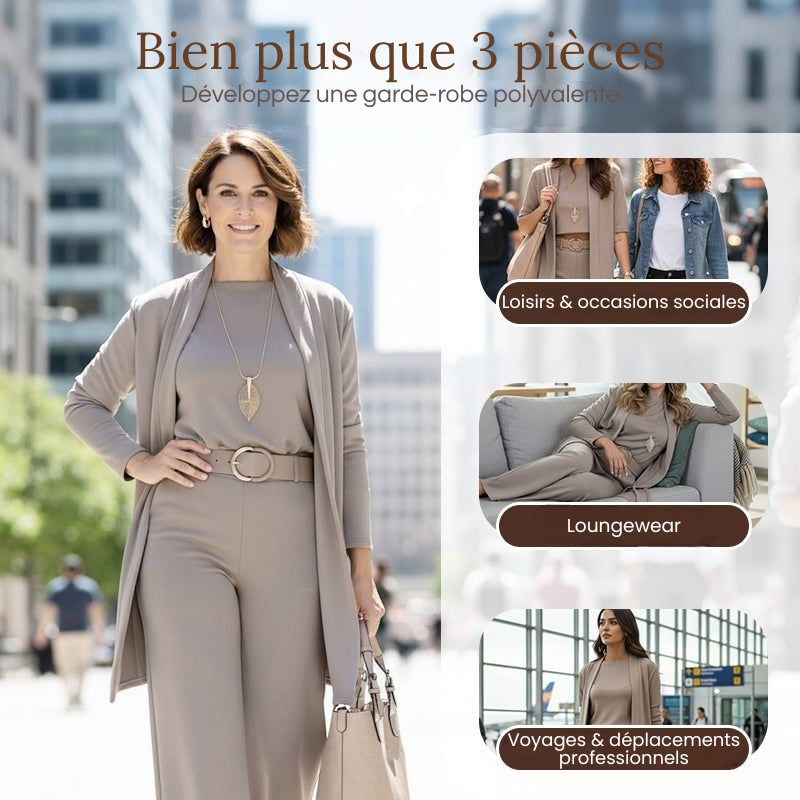 Ensemble femme élégant trois pièces veste haut pantalon