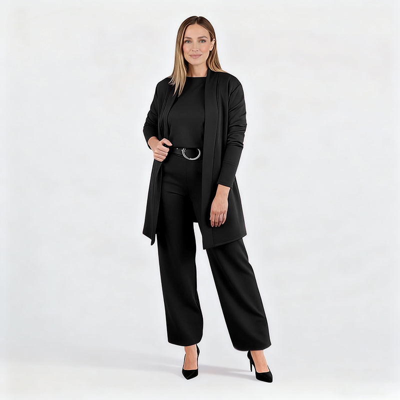 Ensemble femme élégant trois pièces veste haut pantalon
