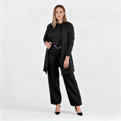 Ensemble femme élégant trois pièces veste haut pantalon