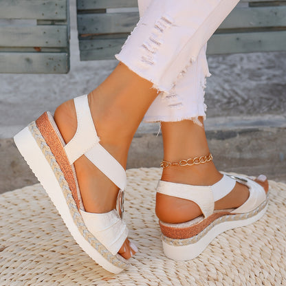 Sandales compensées femme simili cuir talon 5 cm antidérapant