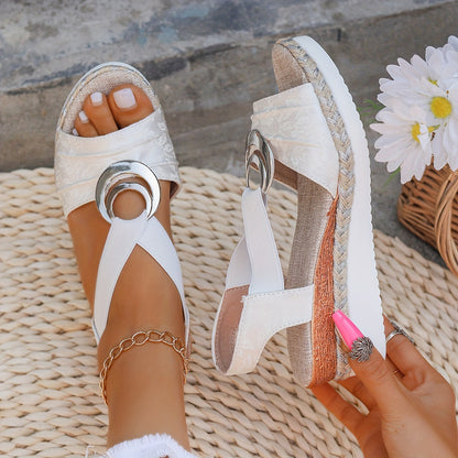 Sandales compensées femme simili cuir talon 5 cm antidérapant