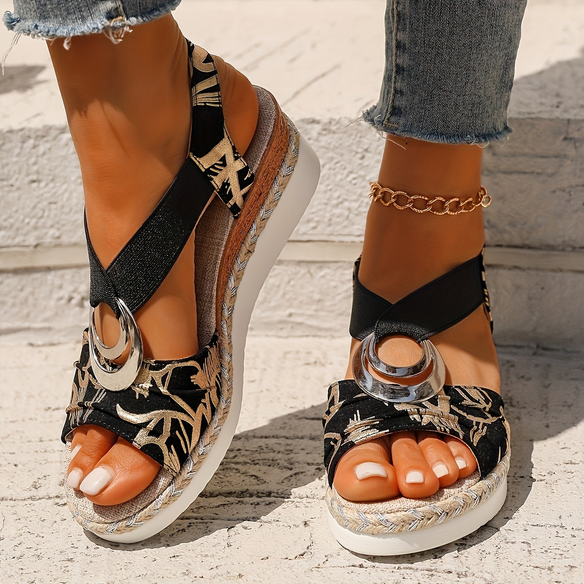 Sandales compensées femme simili cuir talon 5 cm antidérapant