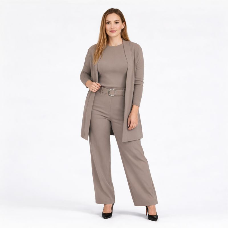 Ensemble femme élégant trois pièces veste haut pantalon