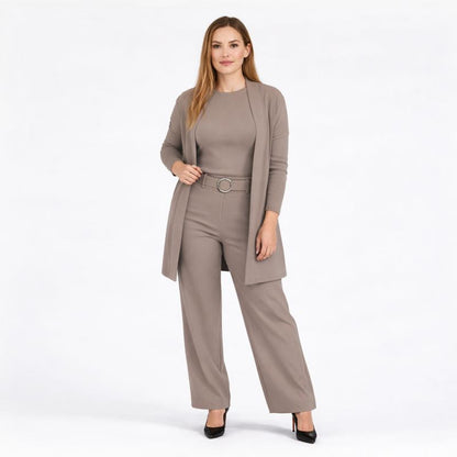 Ensemble femme élégant trois pièces veste haut pantalon