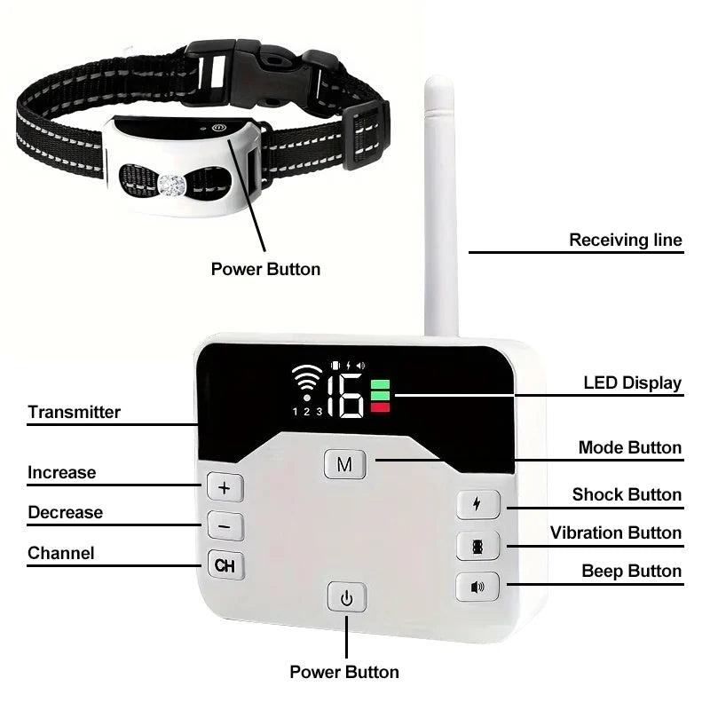 Clôture sans fil chien collier récepteur IP65 USB portée 300 m