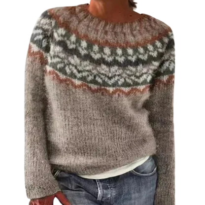 Pull maille femme coton polyester col rond manches longues coupe ample