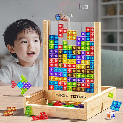 Jeu puzzle Tetris pièces bois colorées coins arrondis logique famille enfants adultes