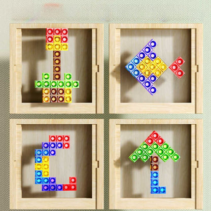 Puzzle tétris bois pièces géométriques colorées coins arrondis enfants adultes