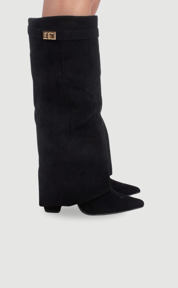 Bottes montantes femme synthétique talon bloc 7,5 cm bout pointu