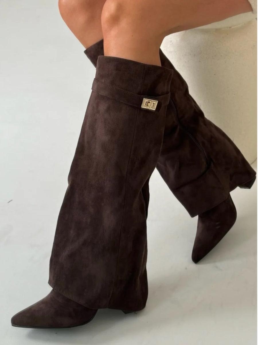 Bottes montantes femme synthétique talon bloc 7,5 cm bout pointu