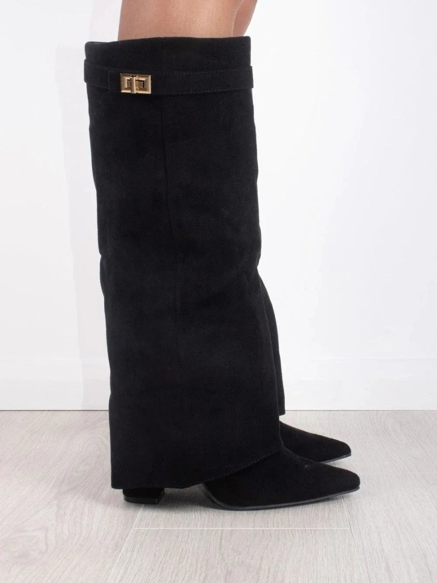 Bottes montantes femme synthétique talon bloc 7,5 cm bout pointu