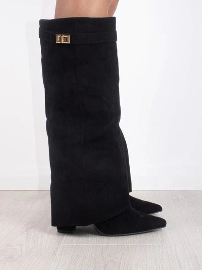 Bottes montantes femme synthétique talon bloc 7,5 cm bout pointu