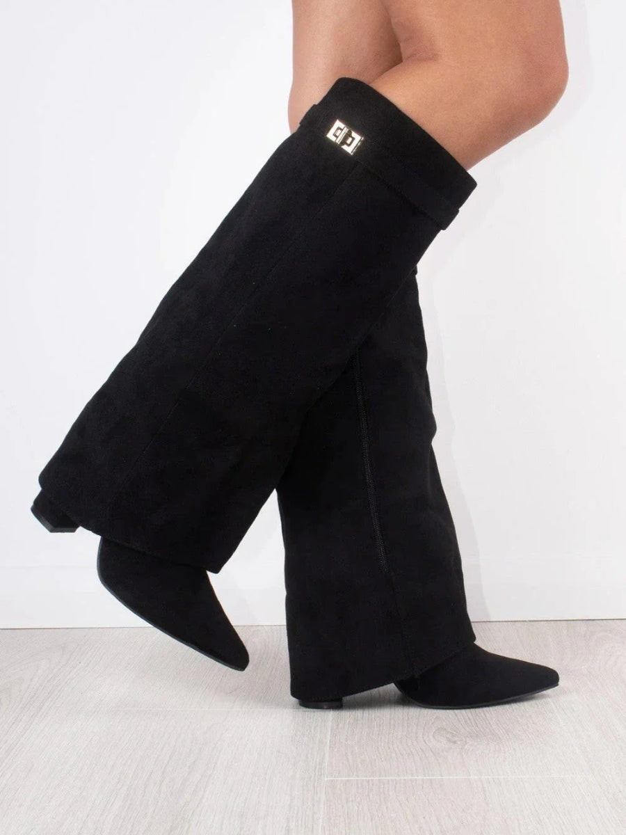 Bottes montantes femme synthétique talon bloc 7,5 cm bout pointu