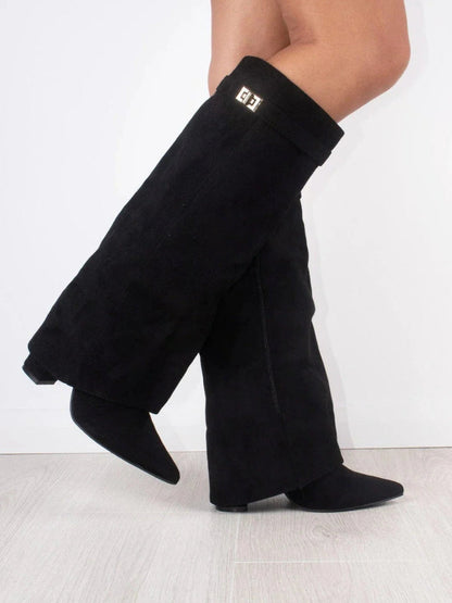 Bottes montantes femme synthétique talon bloc 7,5 cm bout pointu