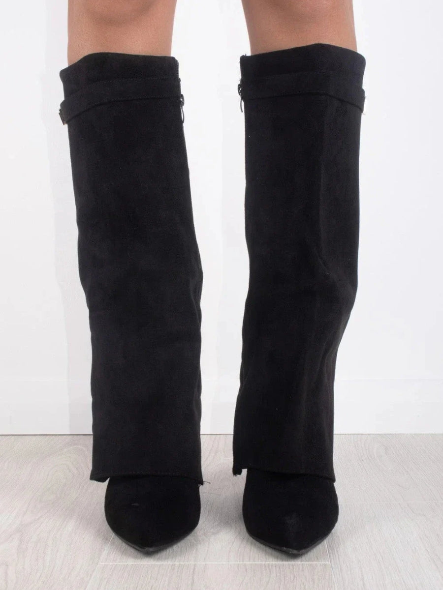 Bottes montantes femme synthétique talon bloc 7,5 cm bout pointu