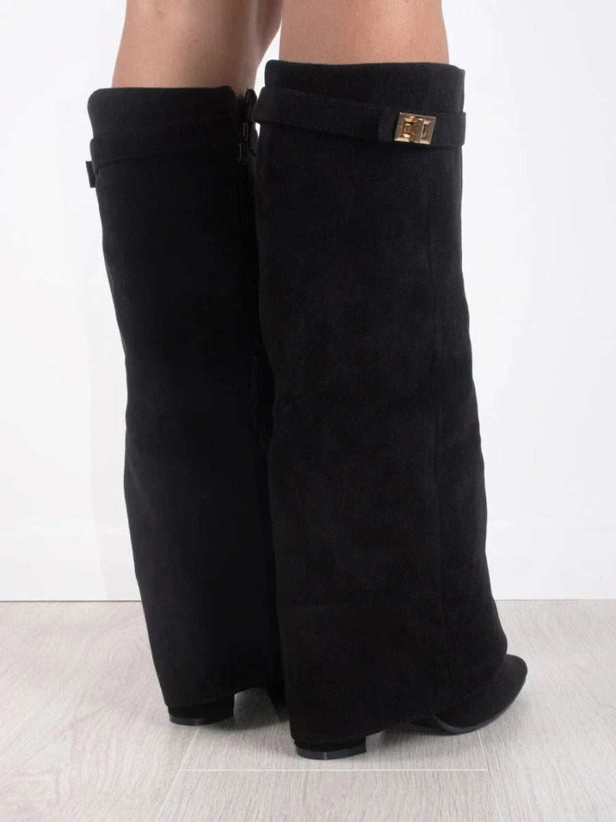 Bottes montantes femme synthétique talon bloc 7,5 cm bout pointu
