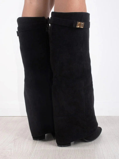 Bottes montantes femme synthétique talon bloc 7,5 cm bout pointu