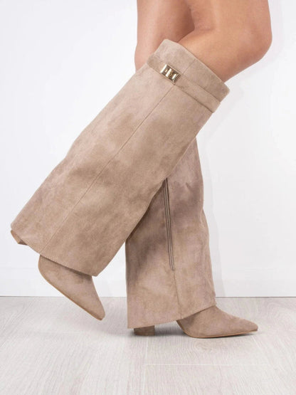 Bottes montantes femme synthétique talon bloc 7,5 cm bout pointu