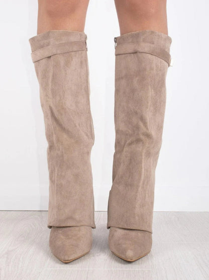 Bottes montantes femme synthétique talon bloc 7,5 cm bout pointu