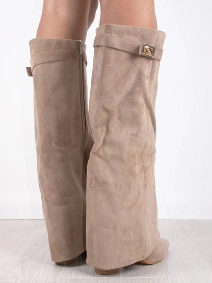 Bottes montantes femme synthétique talon bloc 7,5 cm bout pointu