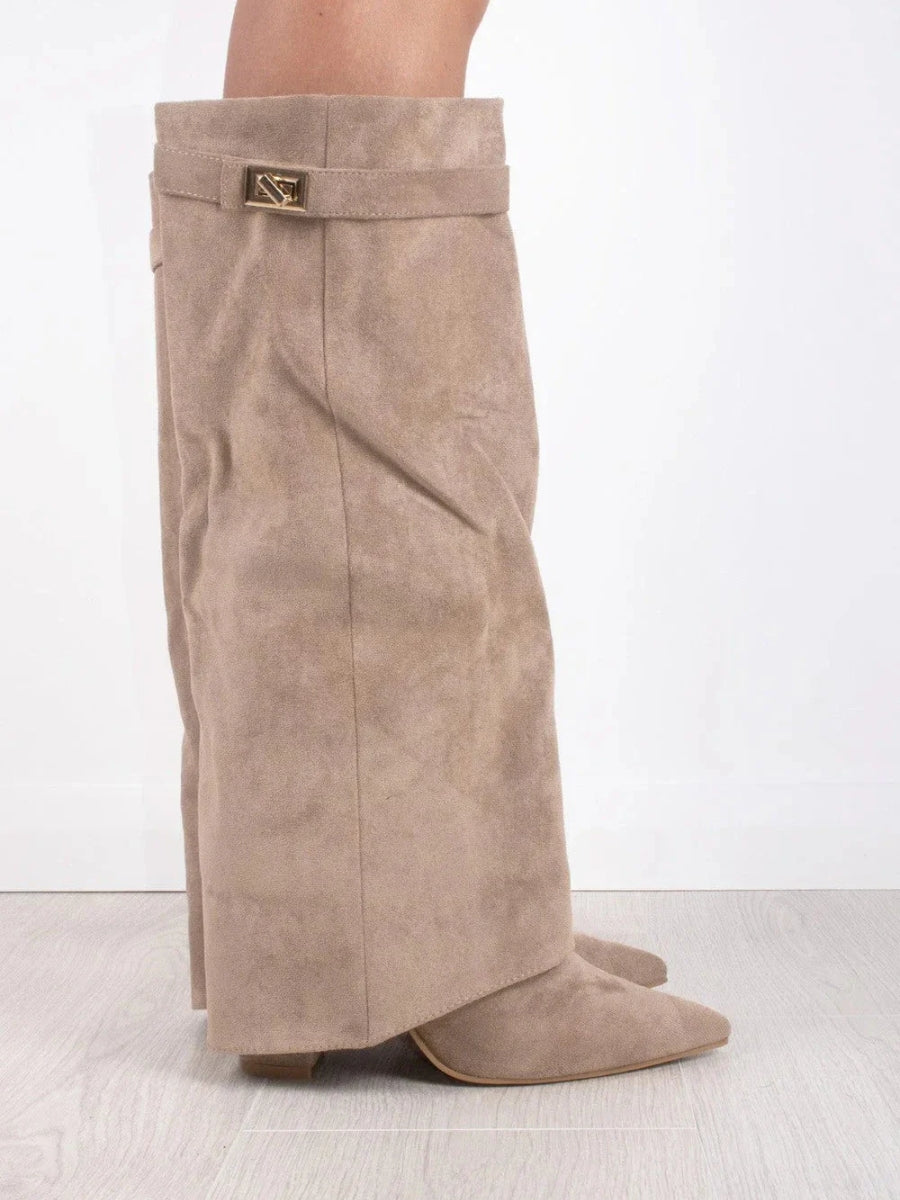 Bottes montantes femme synthétique talon bloc 7,5 cm bout pointu