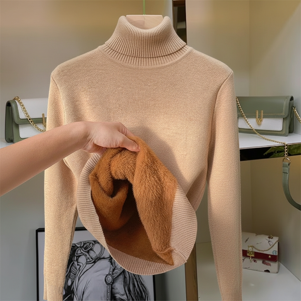 Pull col roulé femme polaire chaud manches longues