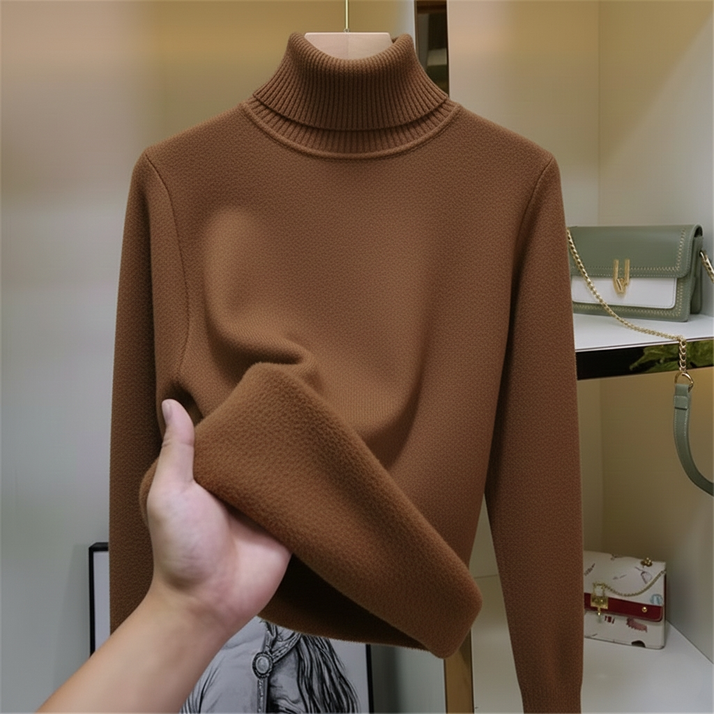 Pull col roulé femme polaire chaud manches longues