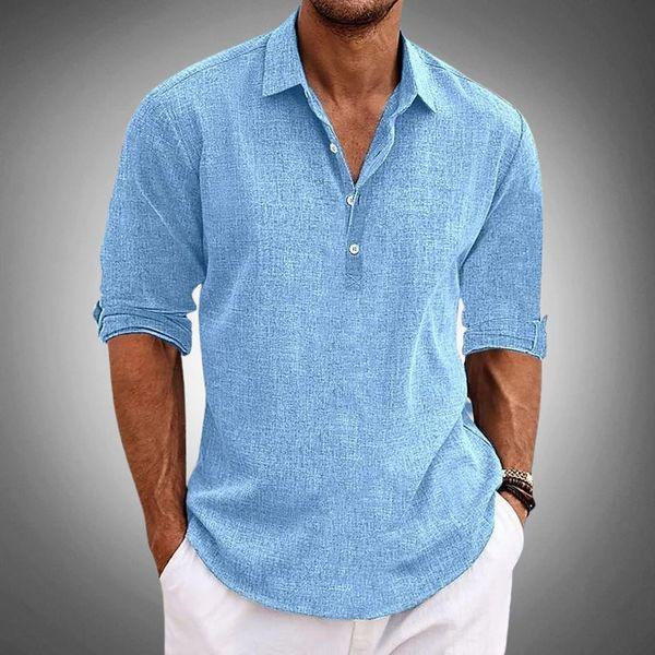 Polo homme lin respirant col boutonné coupe décontractée été S-3XL