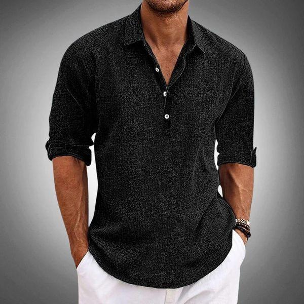 Polo homme lin respirant col boutonné coupe décontractée été S-3XL