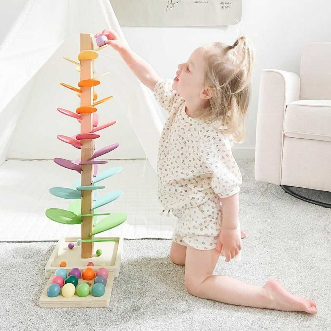 Tour sensorielle bois toboggan billes enfant éveil sonore non toxique dès 10 mois