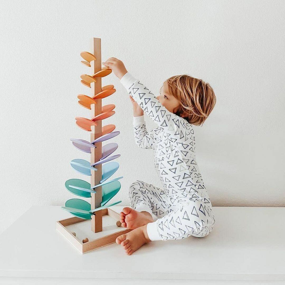 Tour sensorielle bois toboggan billes enfant éveil sonore non toxique dès 10 mois