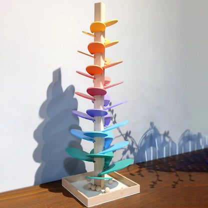 Tour sensorielle bois toboggan billes enfant éveil sonore non toxique dès 10 mois