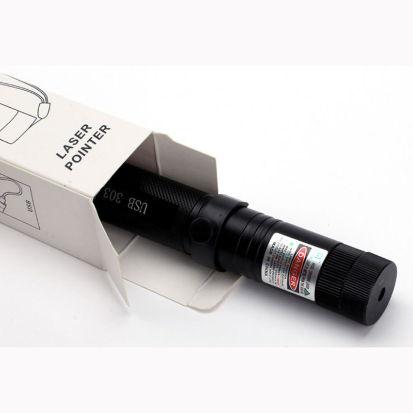 Pointeur laser rechargeable USB-C aluminium 3 couleurs verrou sécurité portée 10 000 m
