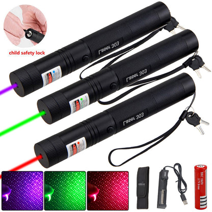 Pointeur laser rechargeable USB-C aluminium 3 couleurs verrou sécurité portée 10 000 m