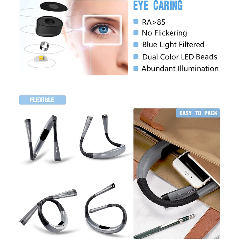 Lampe de lecture LED rechargeable 6 niveaux 3 températures bras flexible anti-scintillement