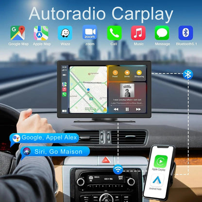 Autoradio CarPlay sans fil écran tactile IPS 9 po Bluetooth 5.0 Wi-Fi double bande Android Auto