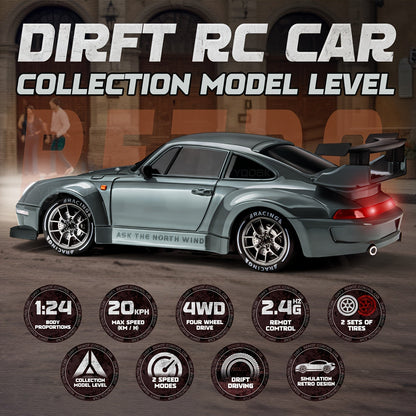 Voiture RC drift 4WD télécommandée 2,4GHz LED 1:24 batterie lithium USB 8 ans et plus