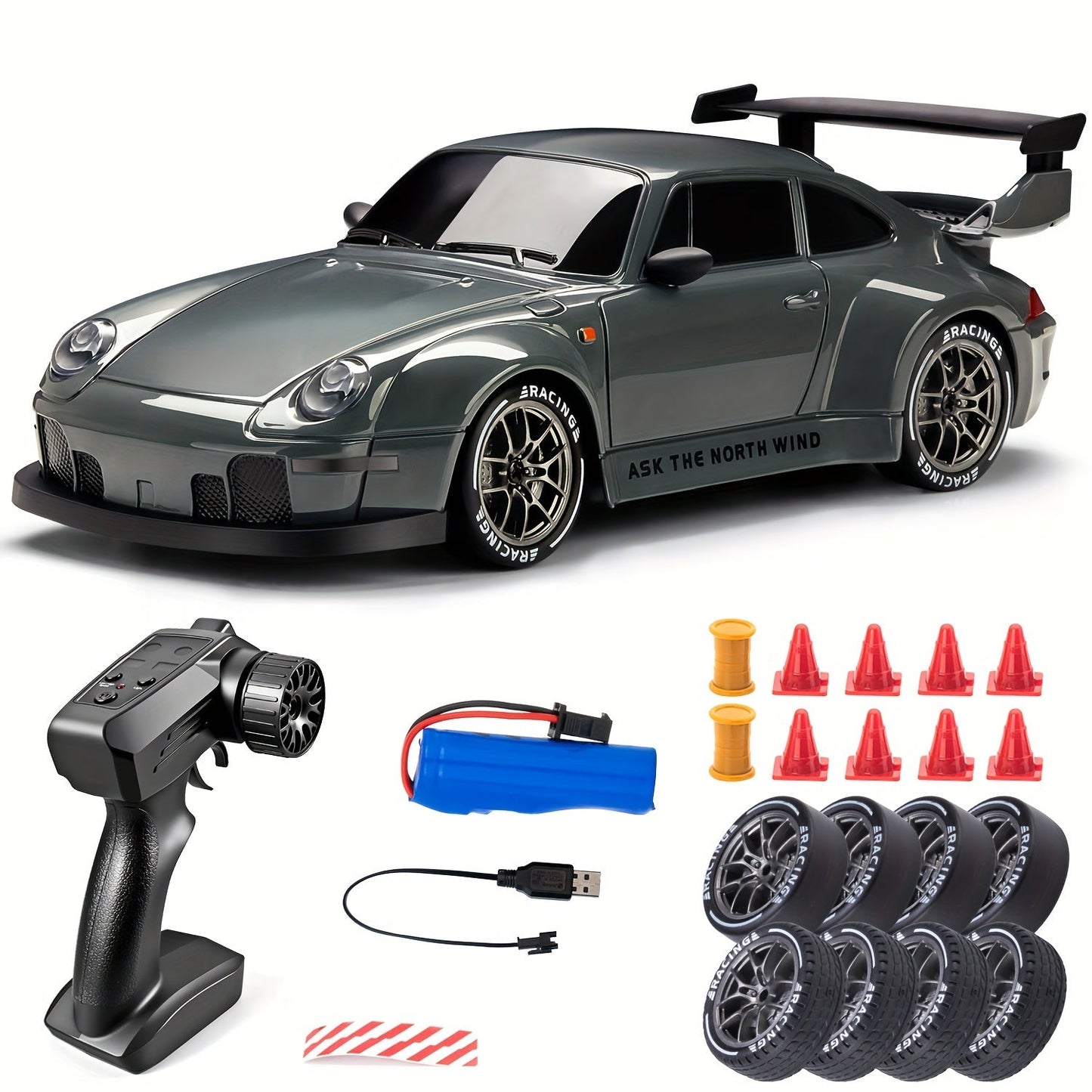 Voiture RC drift 4WD télécommandée 2,4GHz LED 1:24 batterie lithium USB 8 ans et plus