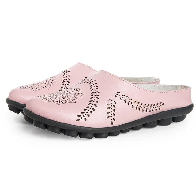Ballerine femme cuir slip-on semelle caoutchouc antidérapante légère