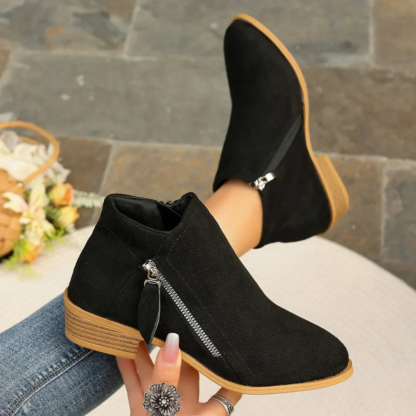 Bottines courtes femme suède semelle EVA caoutchouc antidérapant