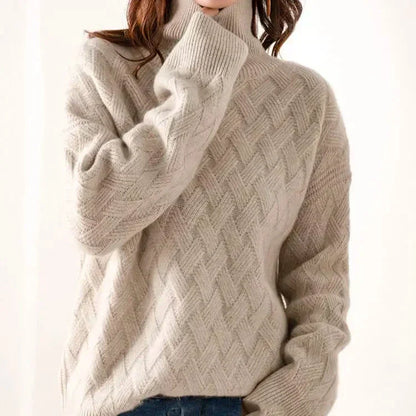 Pull col roulé femme maille torsadée acrylique coupe ajustée