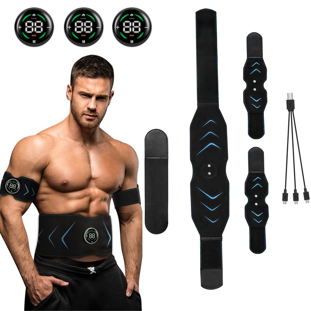 Ceinture abdominale électrostimulation EMS 6 modes 10 niveaux rechargeable USB 115cm