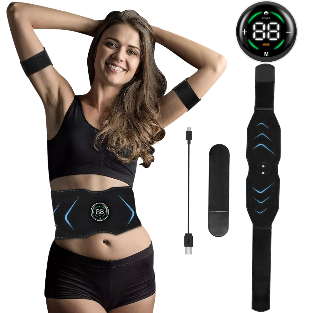 Ceinture abdominale électrostimulation EMS 6 modes 10 niveaux rechargeable USB 115cm