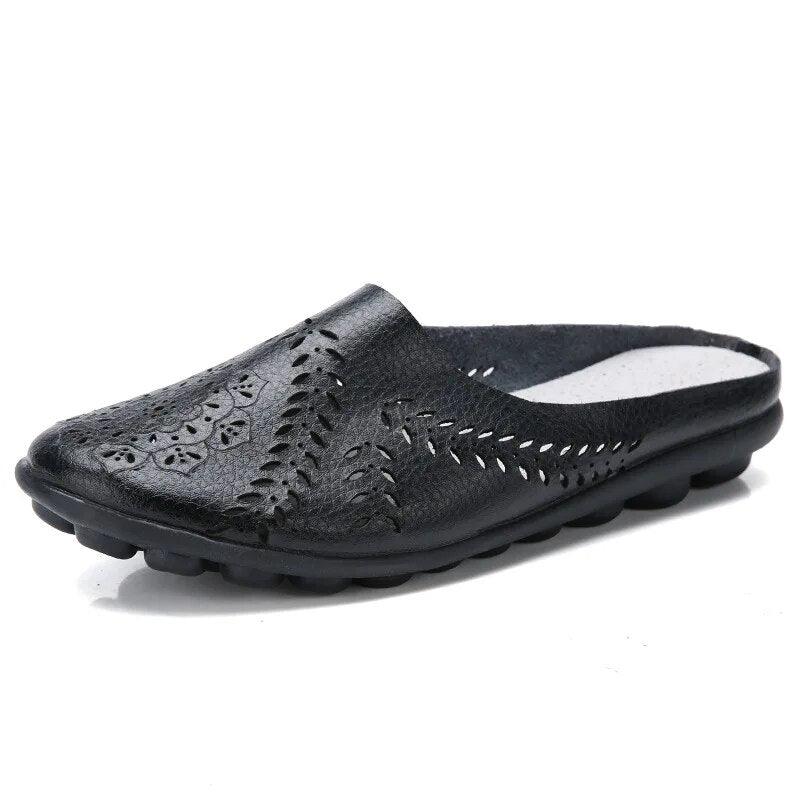 Ballerine femme cuir slip-on semelle caoutchouc antidérapante légère