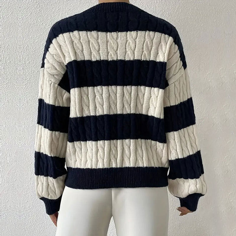 Pull rayé femme col rond manches longues mailles douces