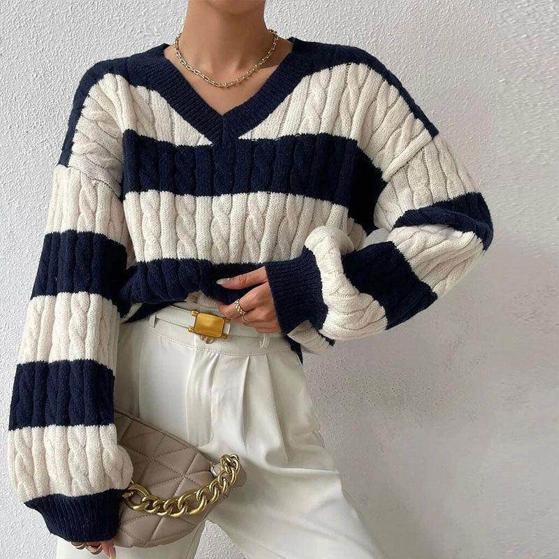 Pull rayé femme col rond manches longues mailles douces