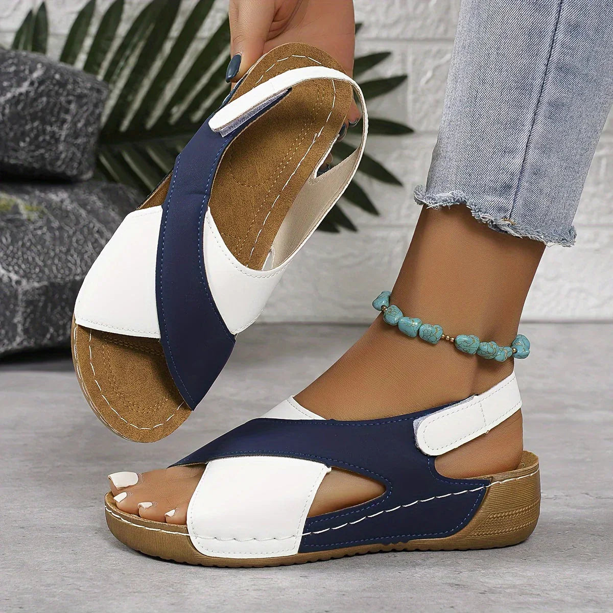 Sandale femme cuir synthétique velcro semelle EVA confortable