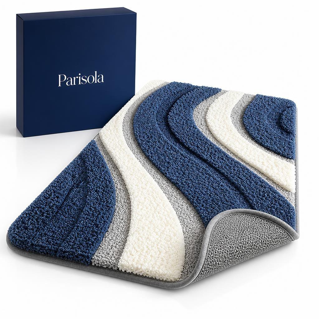 Tapis de Bain Antidérapant Vagues Parisola — Bleu Navy — Vue Packshot Principal